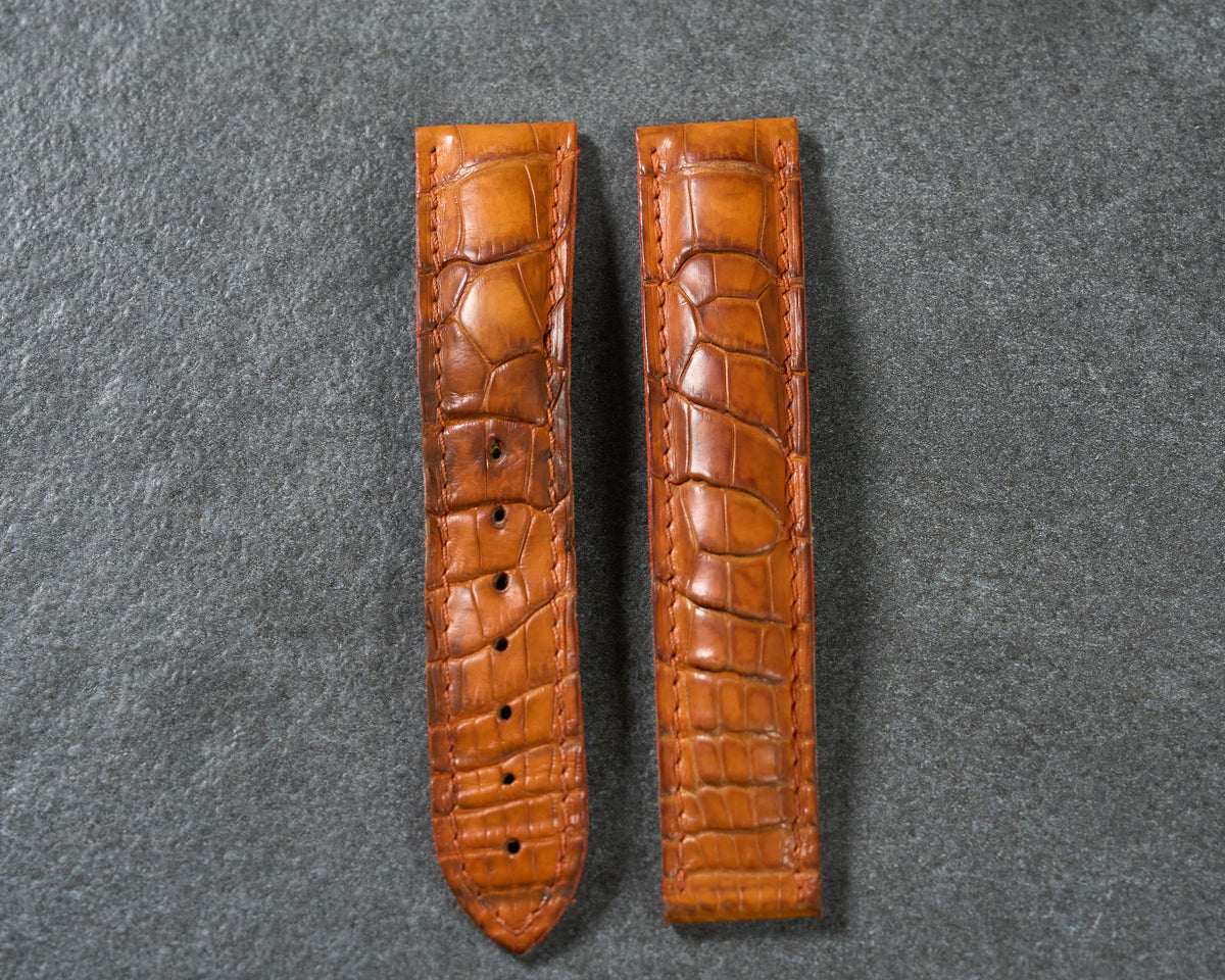Omega 20mm Cognac Brown Patina Alligator Leather Watch Strap — 1