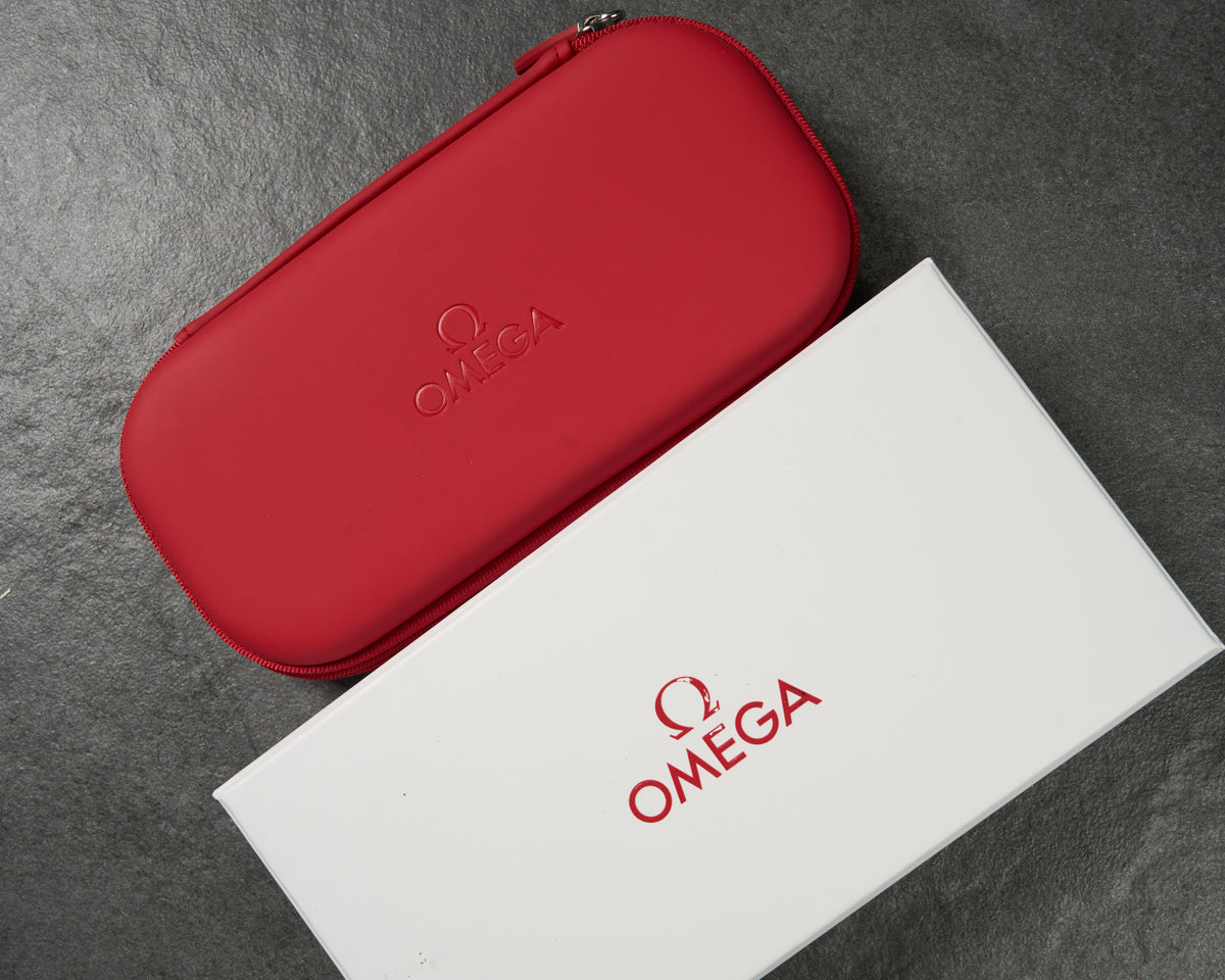 Omega Red Zip Watch Travel Case with White Outer Box