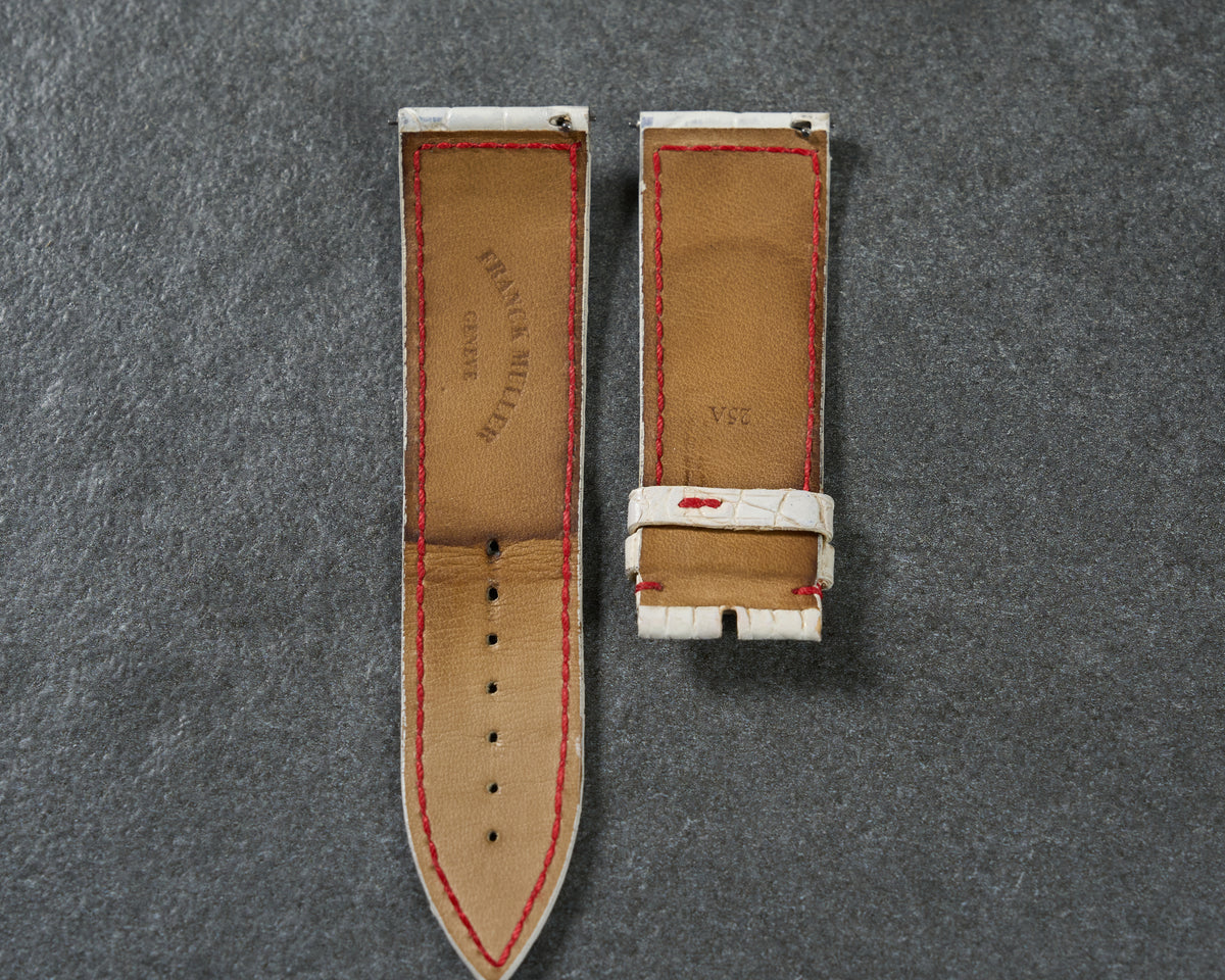 Franck Muller 24mm White Leather Watch Strap Red Stitching — 2