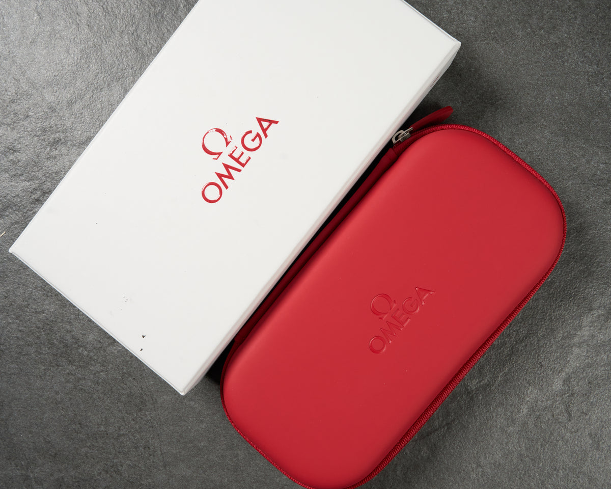 Omega Red Zip Watch Travel Case with White Outer Box — 2