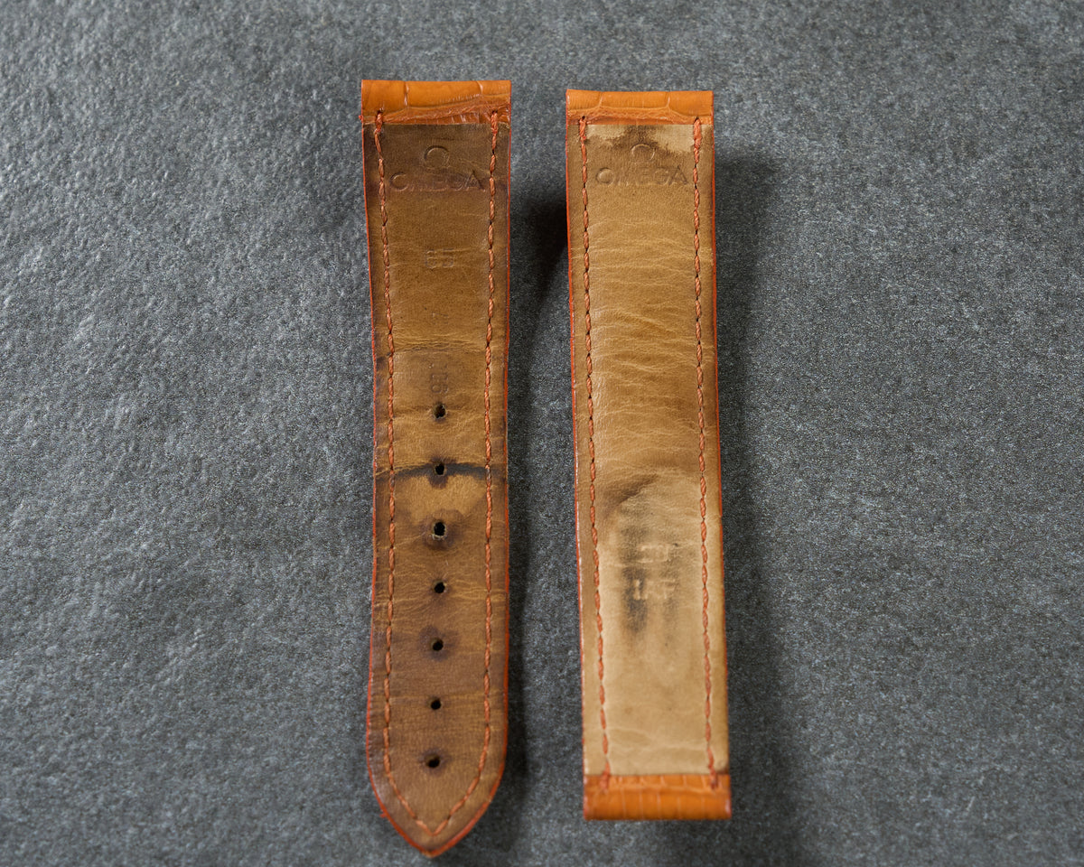 Omega 20mm Cognac Brown Patina Alligator Leather Watch Strap — 2